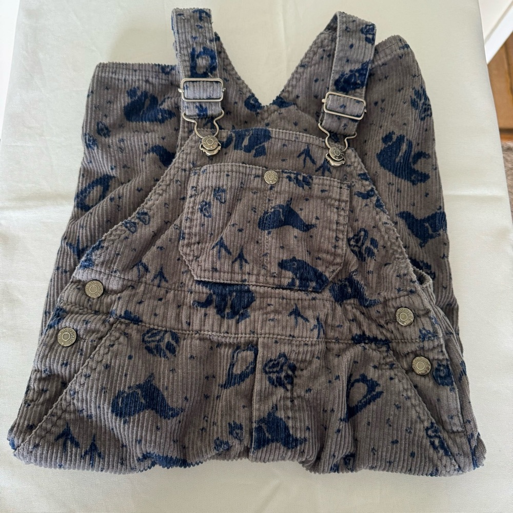 Gymboree Corduroy Overalls Size Small Vintage Gray Bear Toddler Adjustable - Picture 14 of 15